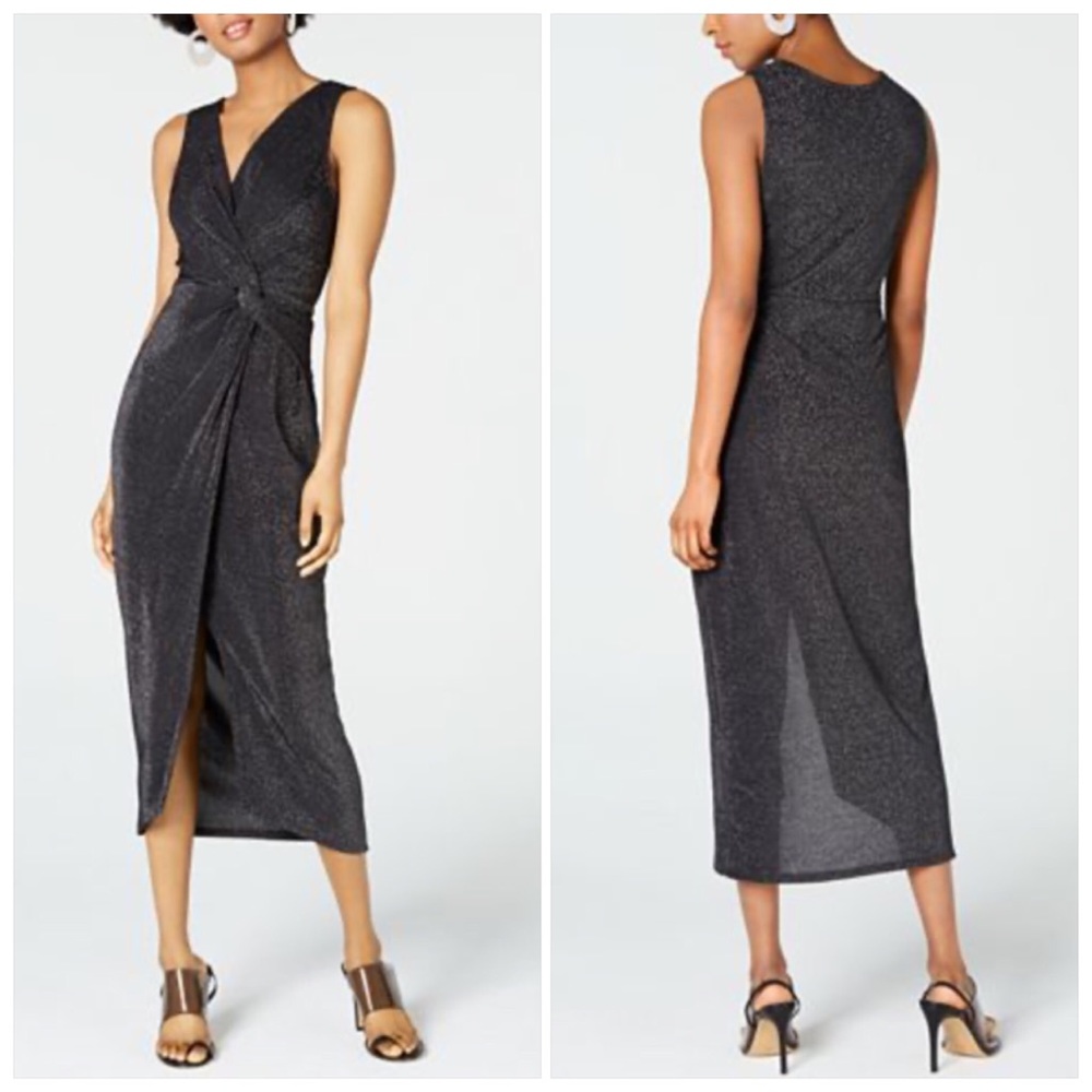 BCX Metallic Surplice Twist Dress